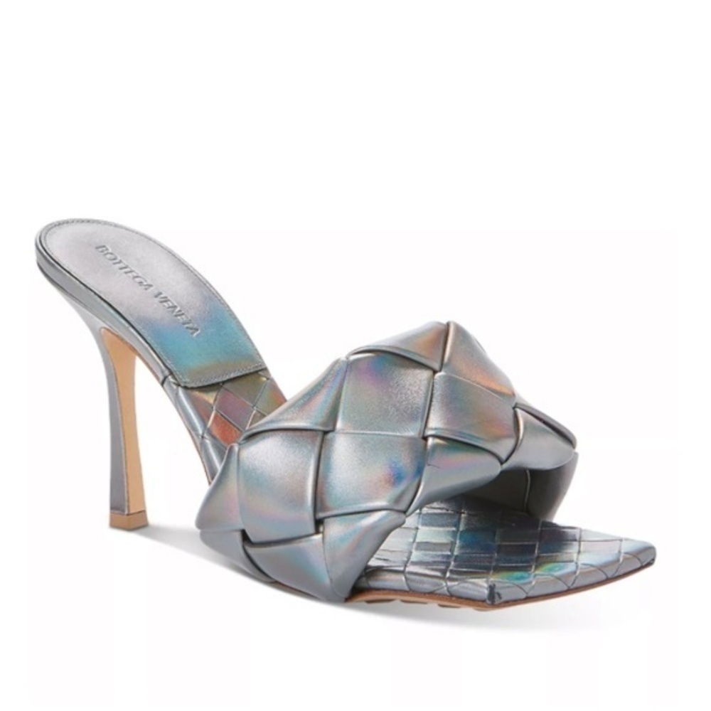 New Bottega Veneta Lido woven high‎ heel slide sandal size 37EU